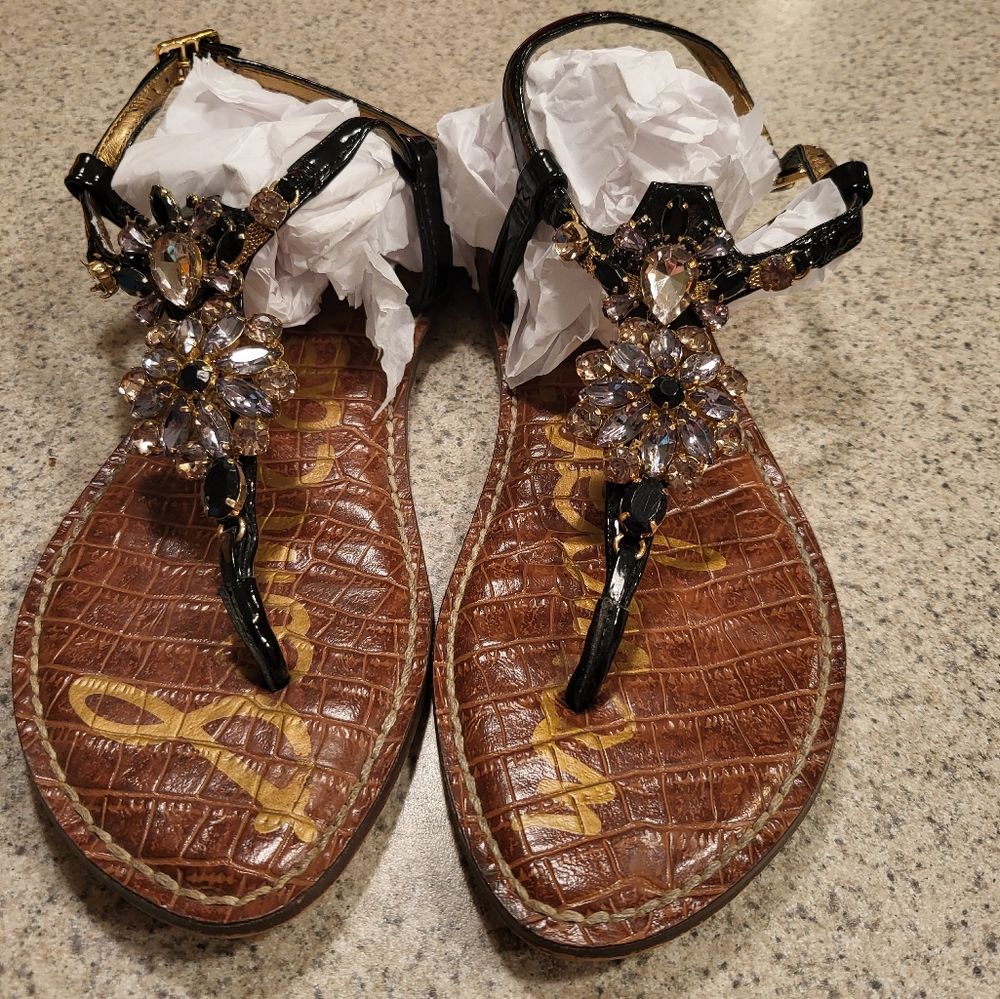 SAM EDELMAN jeweled thong sandals black 8